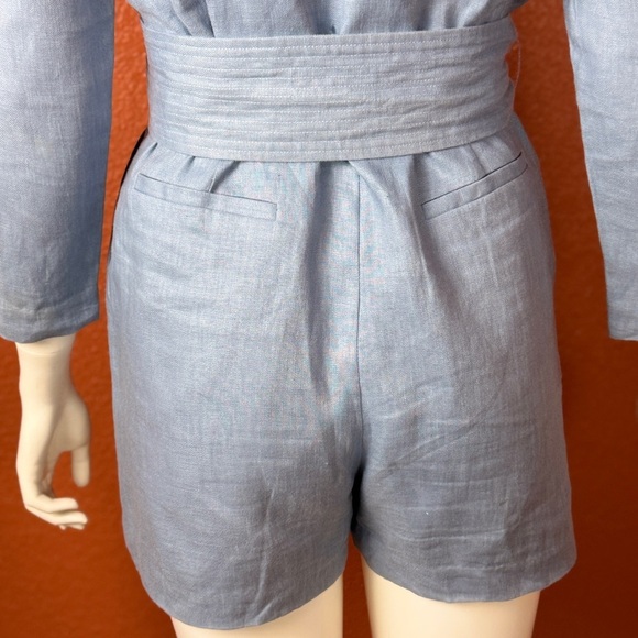 Karina Grimaldi Blue Linen Romper Women's Robe Size Small - Picture 4 of 12
